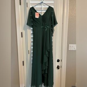 A-line V-Neck Floor-Cascading Ruffles Sequins Beading jj’s house dress size 8